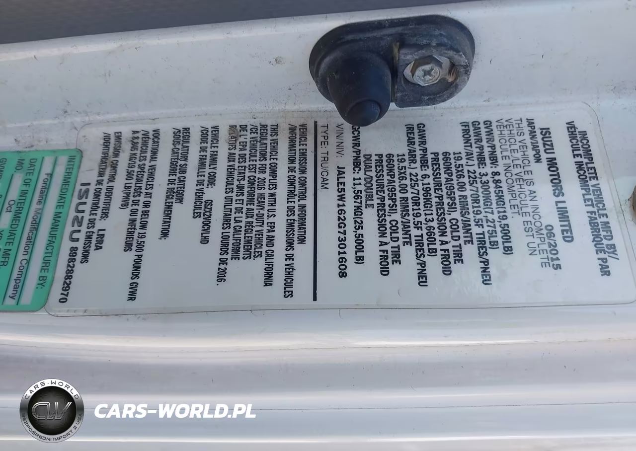 2016 Isuzu Dsl Reg At VIN:JALE5W162G7301608 - 8