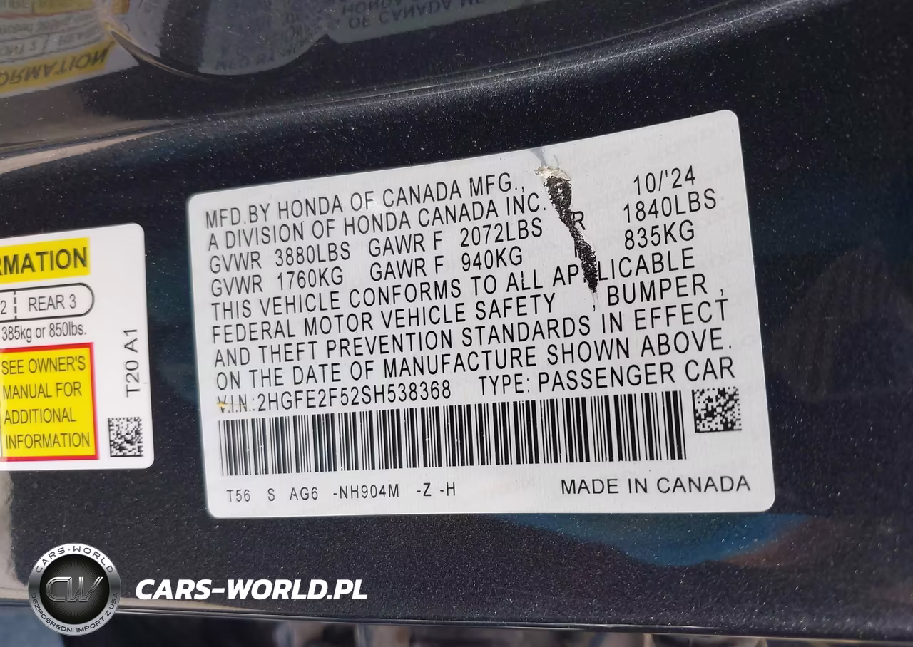 2025 Honda Civic Sport VIN:2HGFE2F52SH538368 - 9