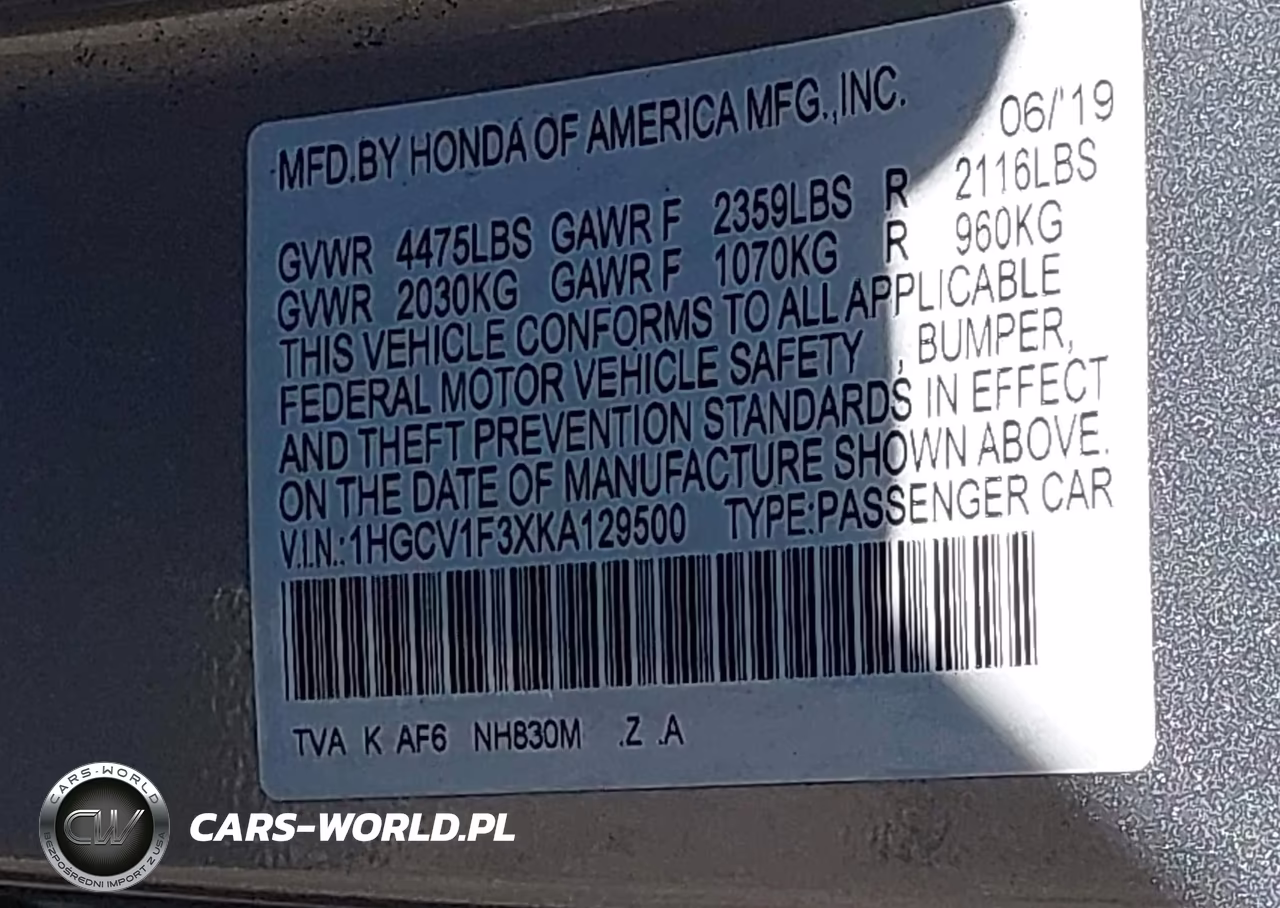 2019 Honda Accord Sport VIN:1HGCV1F3XKA129500 - 9