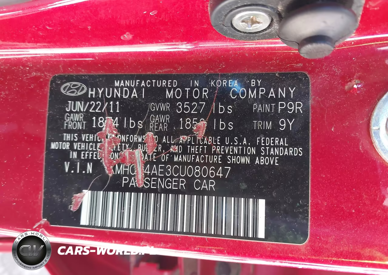 2012 Hyundai Accent Gls VIN:KMHCU4AE3CU080647 - 9