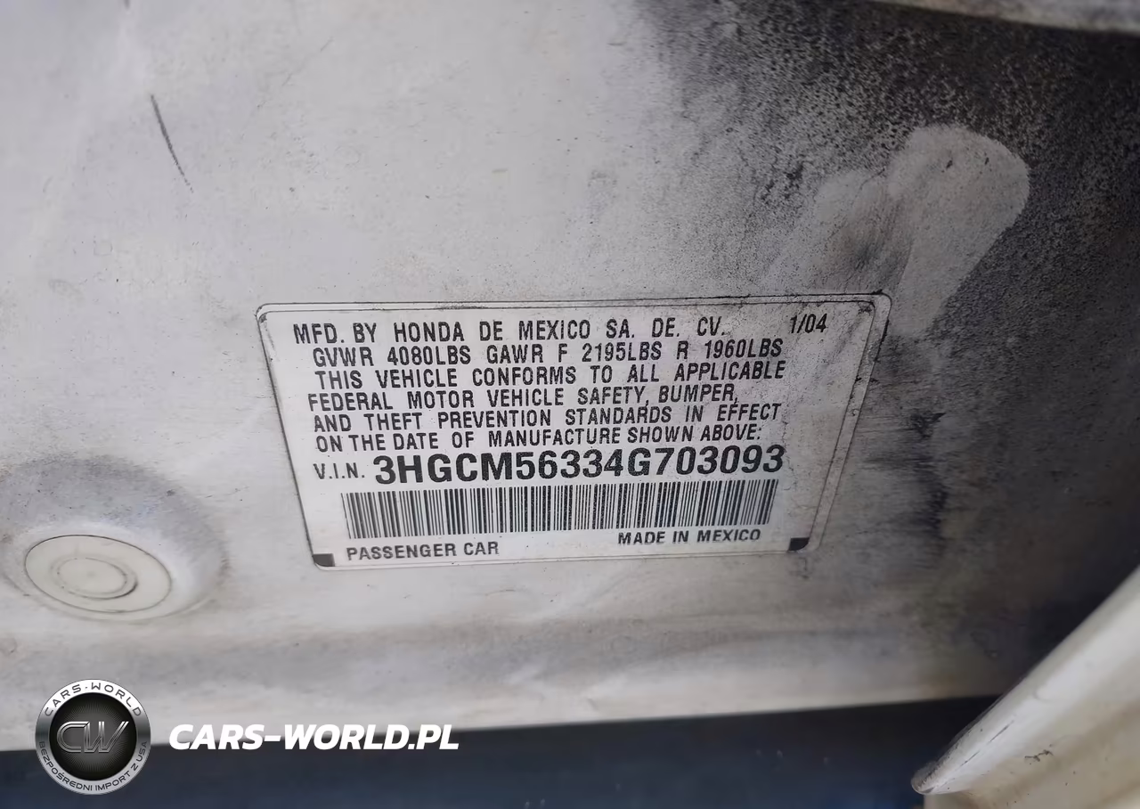 2004 Honda Accord 2.4 Lx VIN:3HGCM56334G703093 - 9