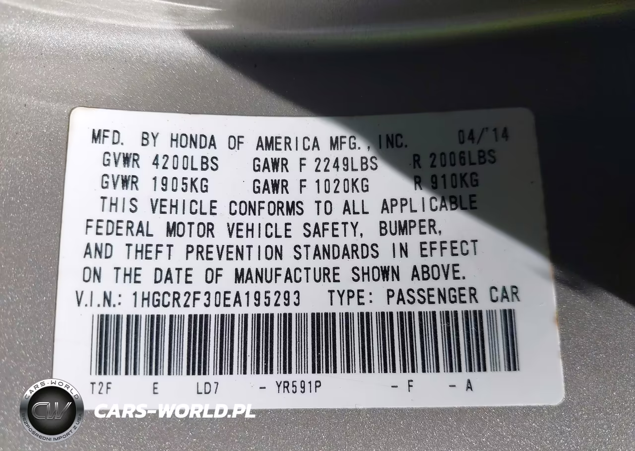 2014 Honda Accord Lx VIN:1HGCR2F30EA195293 - 9