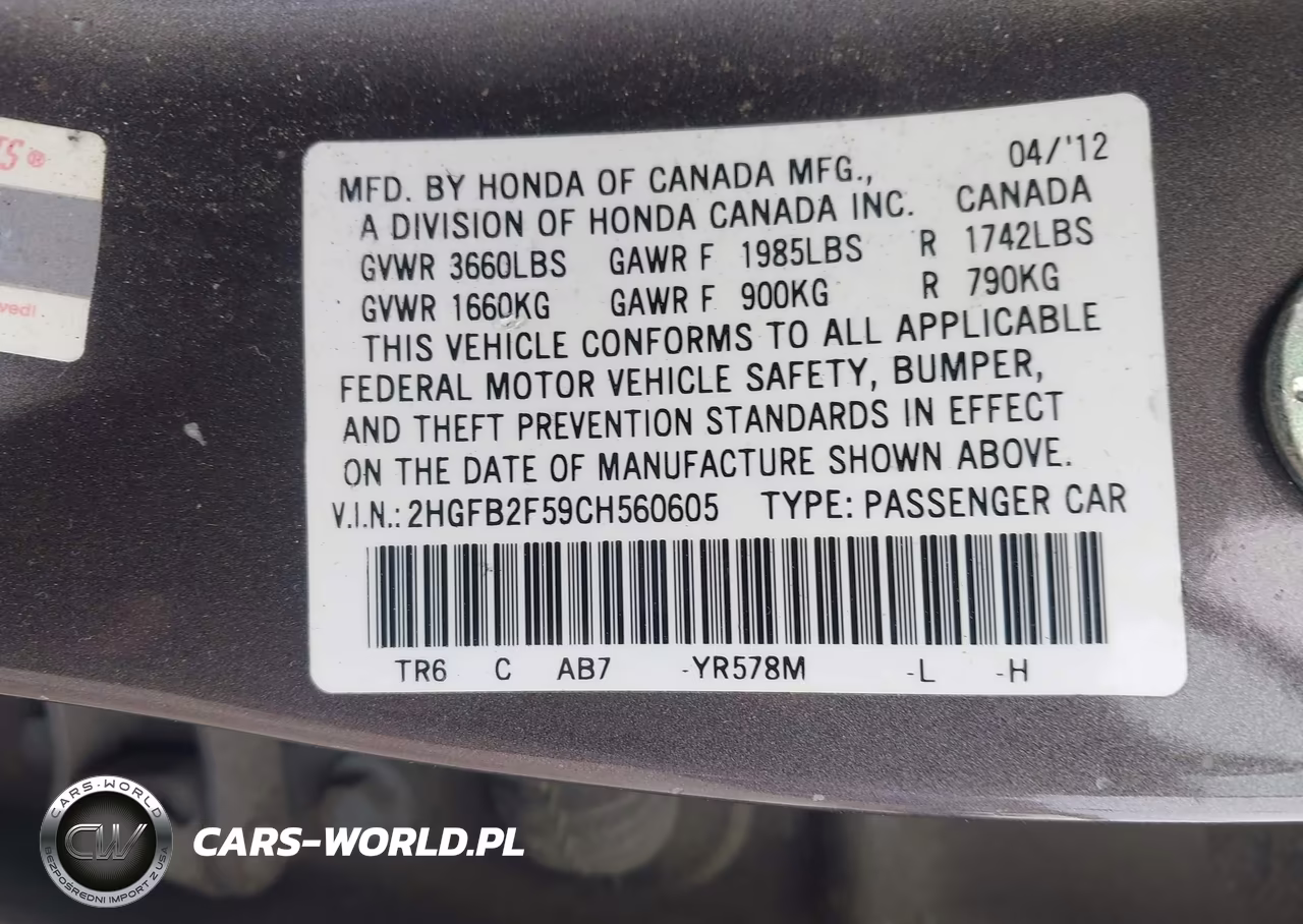 2012 Honda Civic Lx VIN:2HGFB2F59CH560605 - 9