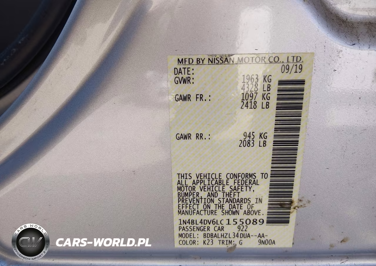 2020 Nissan Altima Sv Fwd VIN:1N4BL4DV6LC155089 - 9