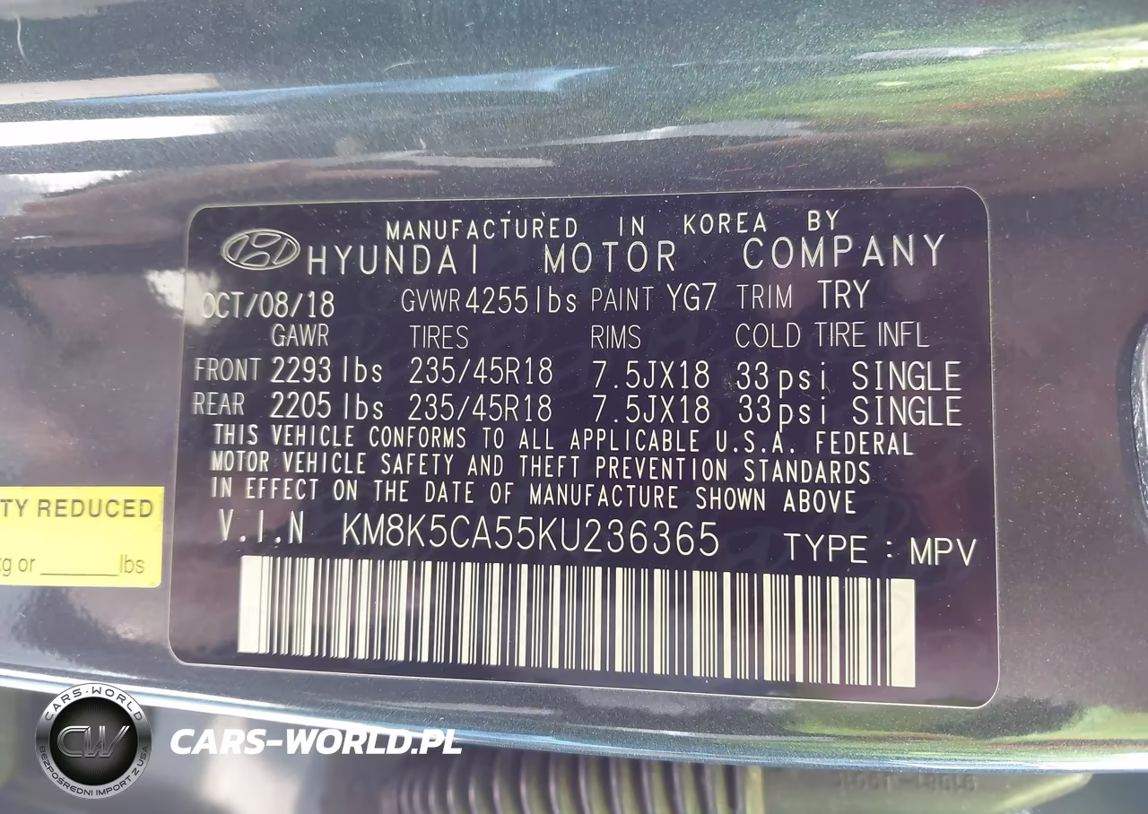 2019 Hyundai Kona Ultimate VIN:KM8K5CA55KU236365 - 9