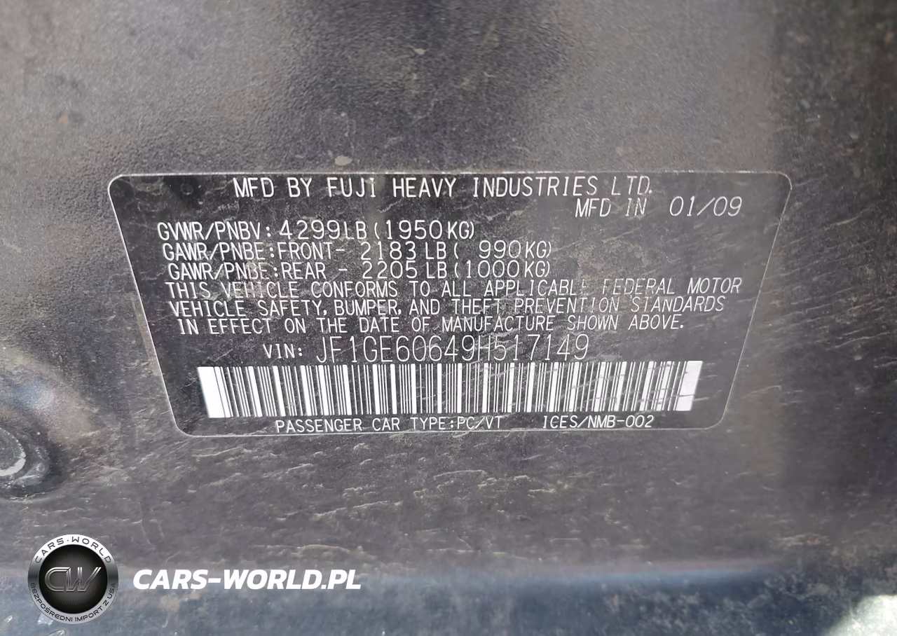 2009 Subaru Impreza 2.5I VIN:JF1GE60649H517149 - 9