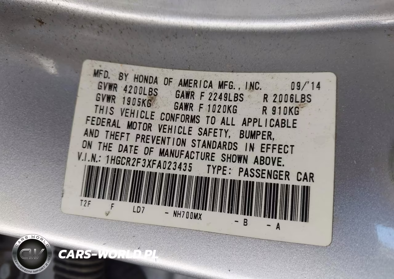 2015 Honda Accord Lx VIN:1HGCR2F3XFA023435 - 9