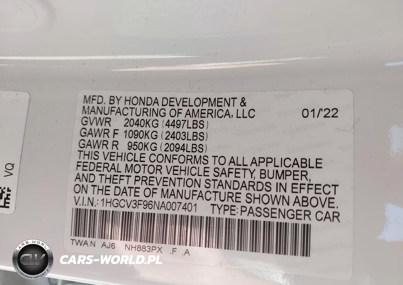 2022 Honda Accord Hybrid Touring VIN:1HGCV3F96NA007401 - 9