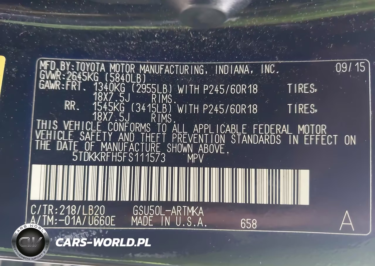 2015 Toyota Highlander Xle V6 VIN:5TDKKRFH5FS111573 - 9