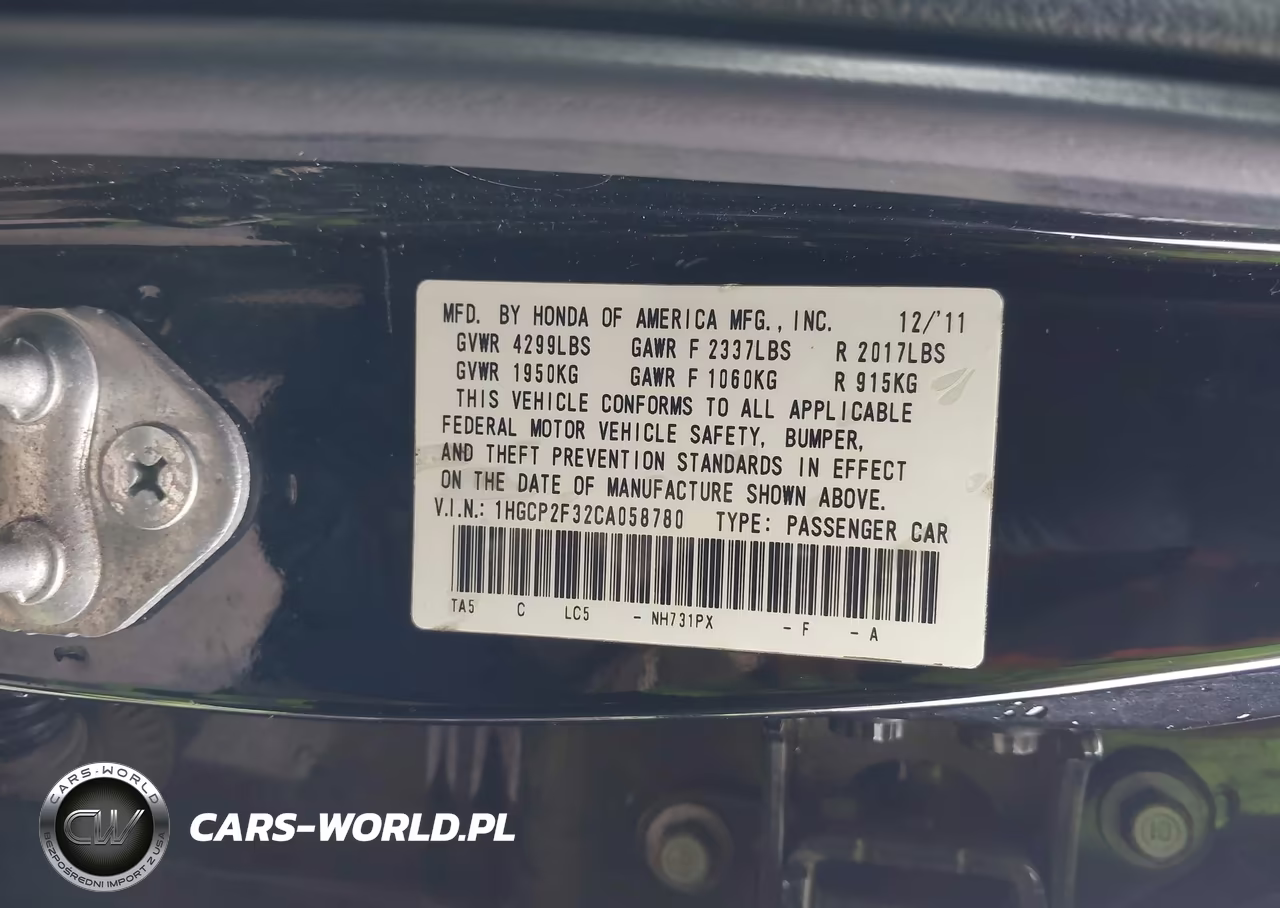 2012 Honda Accord 2.4 Lx VIN:1HGCP2F32CA058780 - 9