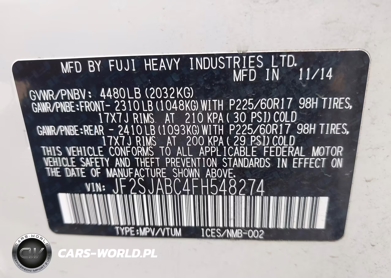 2015 Subaru Forester 2.5I VIN:JF2SJABC4FH548274 - 9