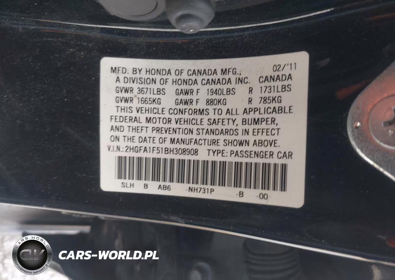 2011 Honda Civic Lx VIN:2HGFA1F51BH308908 - 9