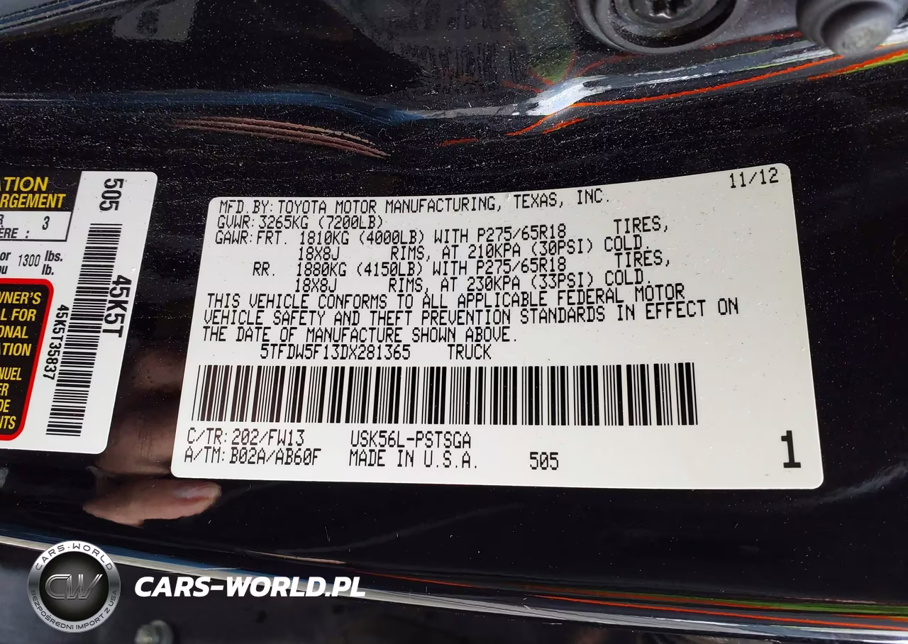 2013 Toyota Tundra Grade 5.7L V8 VIN:5TFDW5F13DX281365 - 9