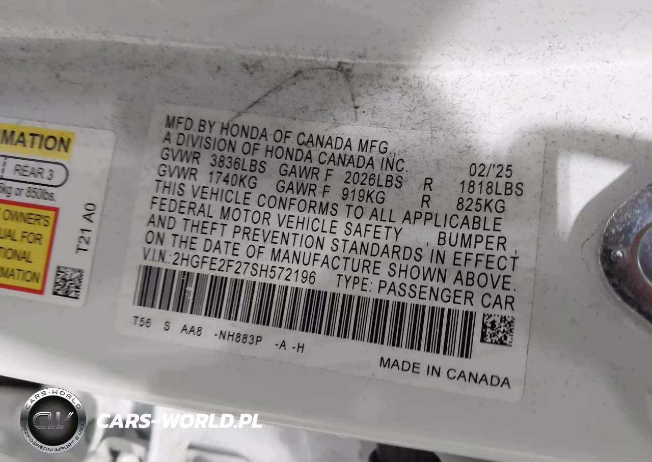 2025 Honda Civic Lx VIN:2HGFE2F27SH572196 - 9