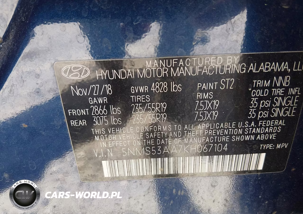 2019 Hyundai Santa Fe Ultimate 2.0T VIN:5NMS53AA7KH067104 - 9