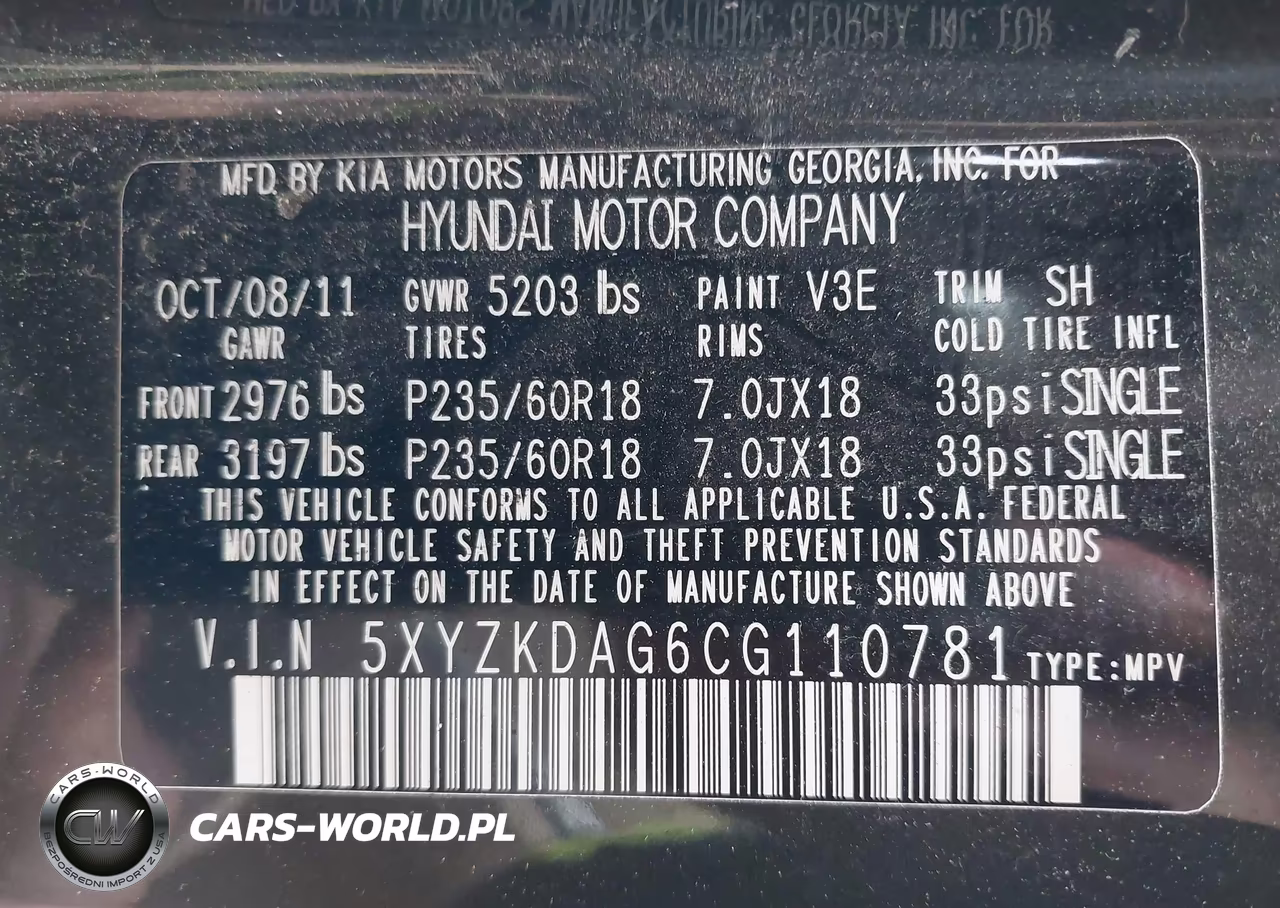 2012 Hyundai Santa Fe Limited V6 VIN:5XYZKDAG6CG110781 - 9