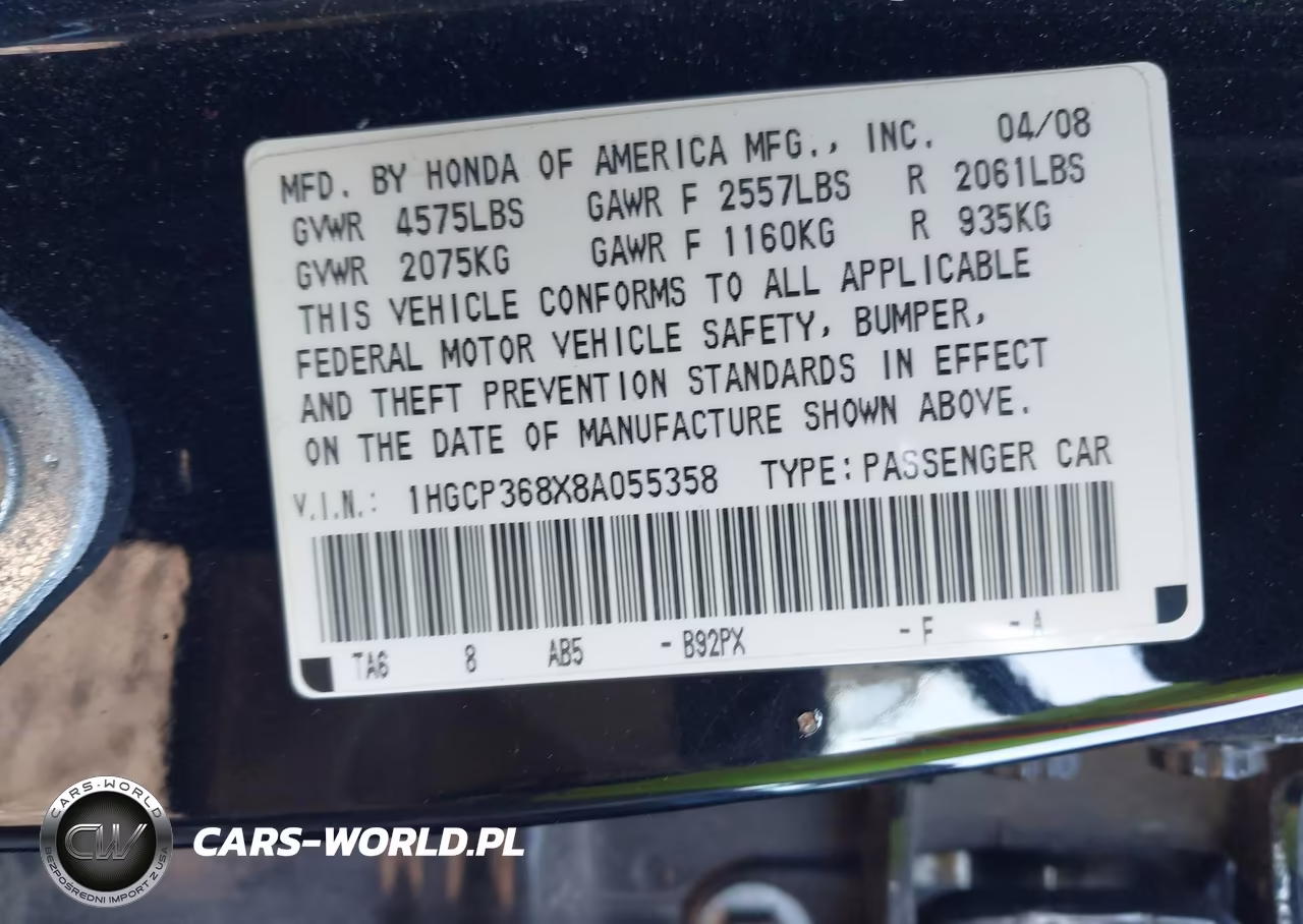 2008 Honda Accord 3.5 Ex-L VIN:1HGCP368X8A055358 - 9