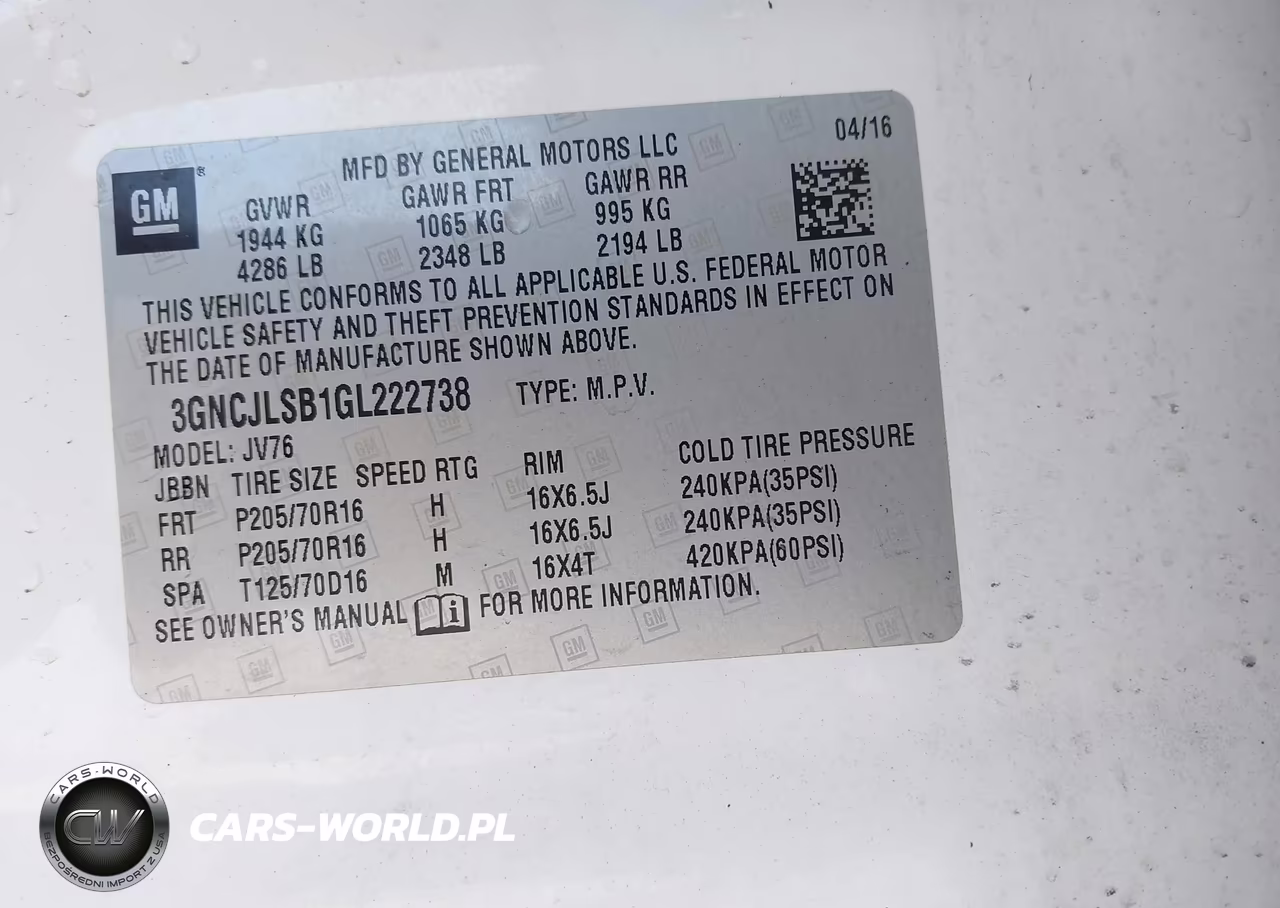 2016 Chevrolet Trax Lt VIN:3GNCJLSB1GL222738 - 9