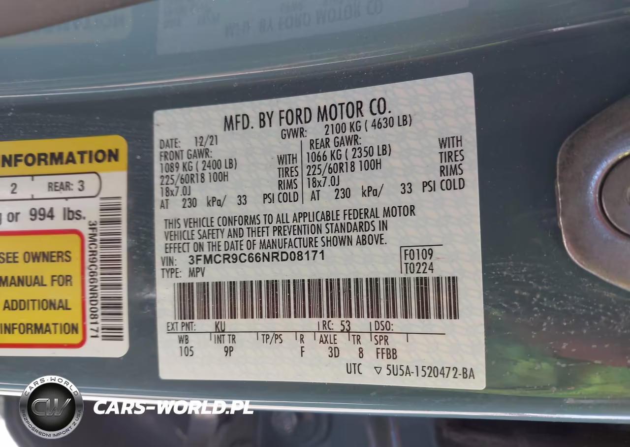 2022 Ford Bronco Sport Outer Banks VIN:3FMCR9C66NRD08171 - 9