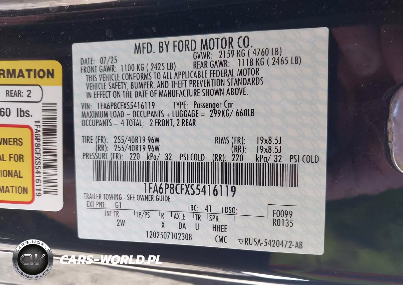 2025 Ford Mustang Gt Fastback VIN:1FA6P8CFXS5416119 - 9