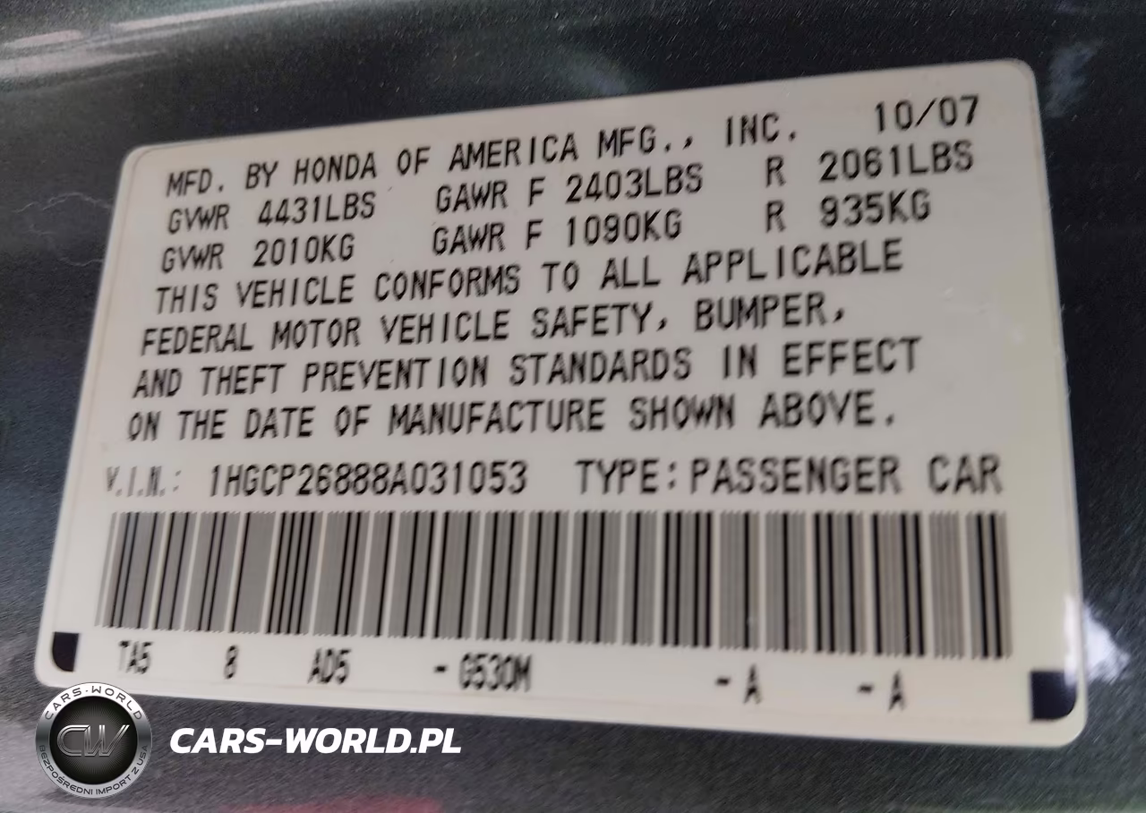 2008 Honda Accord 2.4 Ex-L VIN:1HGCP26888A031053 - 9