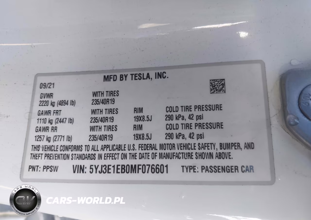 2021 Tesla Model 3 Long Range Dual Motor All-Wheel Drive VIN:5YJ3E1EB0MF076601 - 9