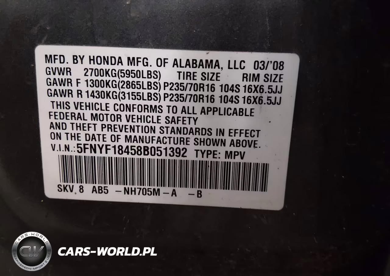2008 Honda Pilot Ex VIN:5FNYF18458B051392 - 9