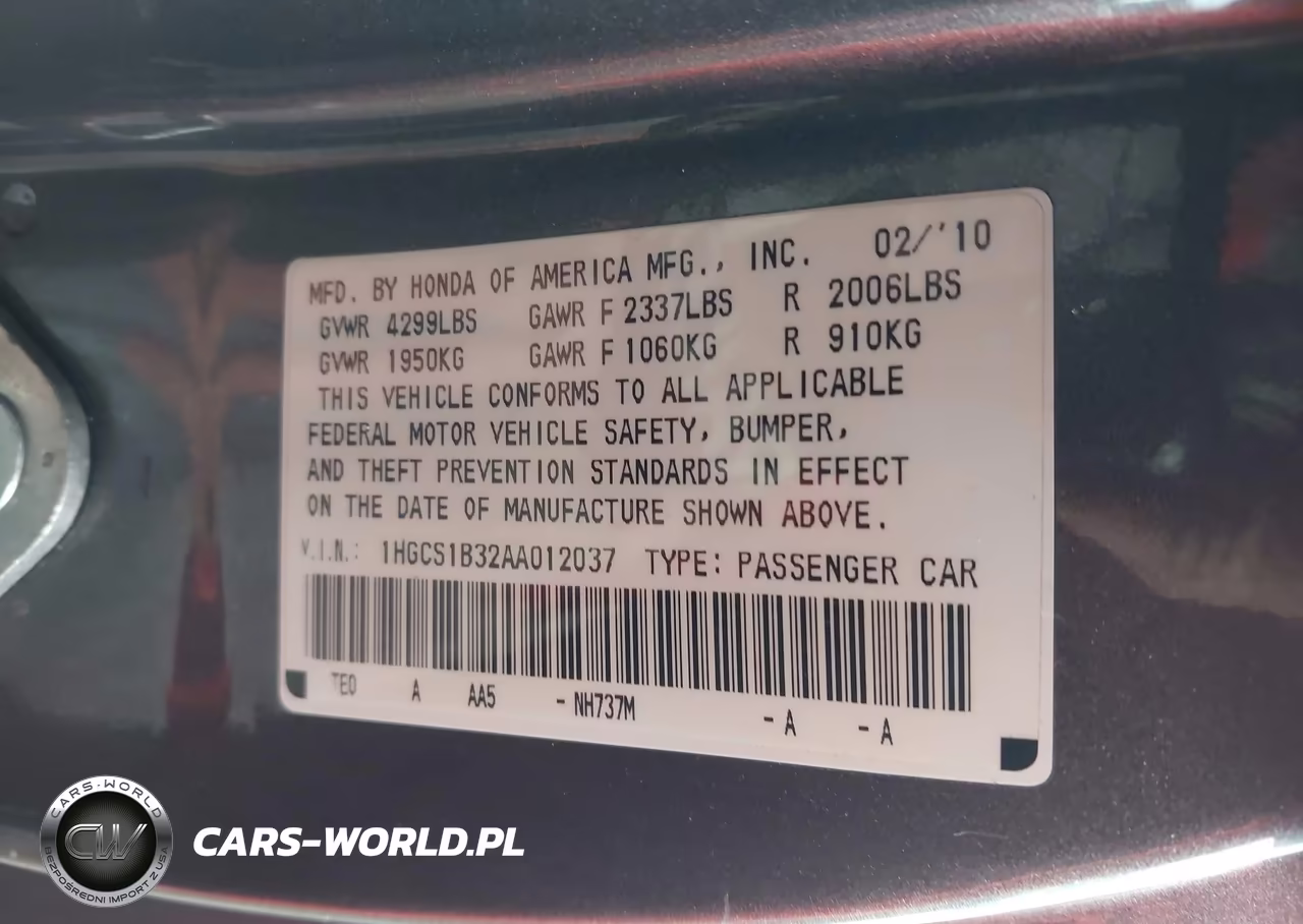 2010 Honda Accord 2.4 Lx-S VIN:1HGCS1B32AA012037 - 9