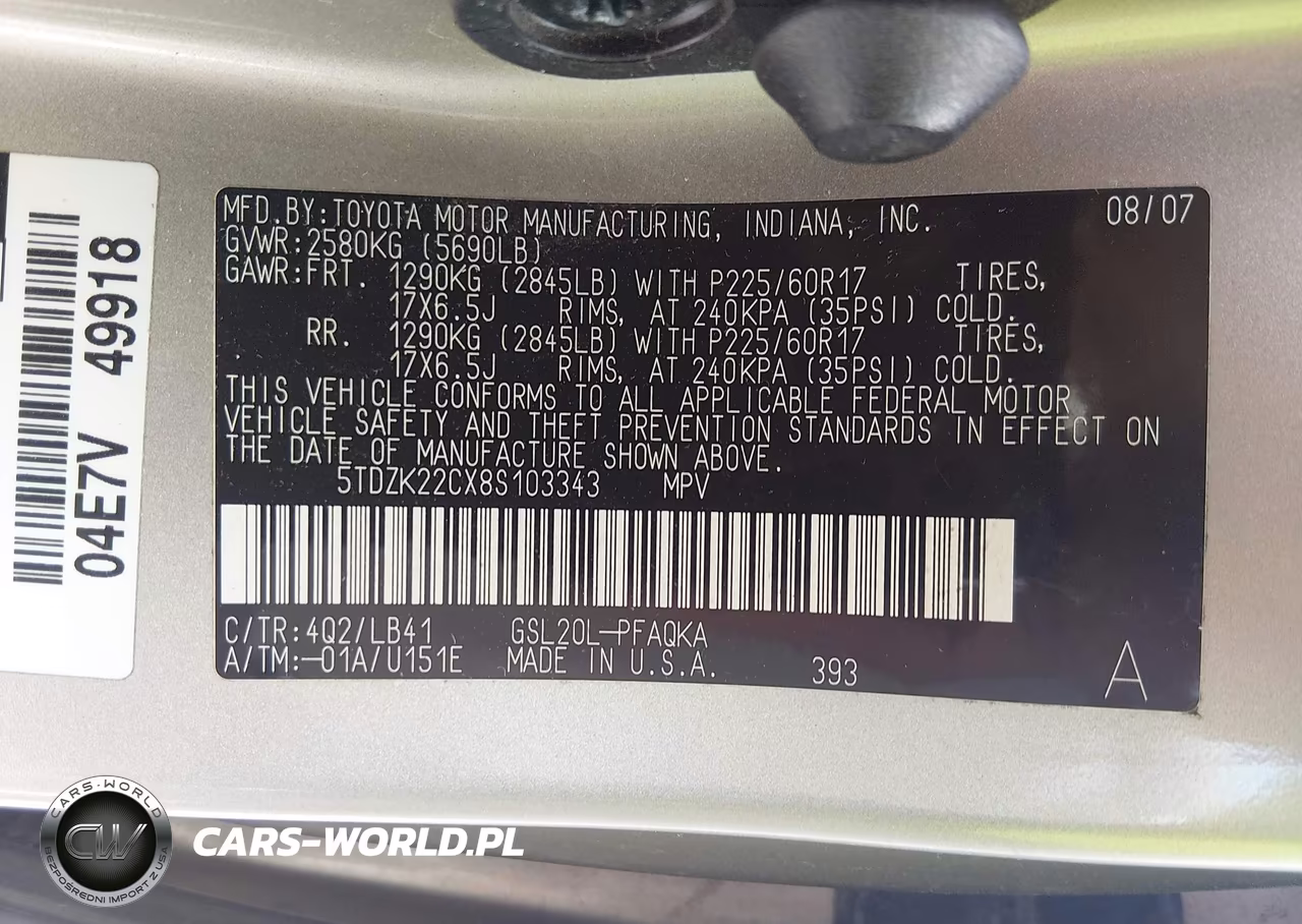 2008 Toyota Sienna Xle VIN:5TDZK22CX8S103343 - 9