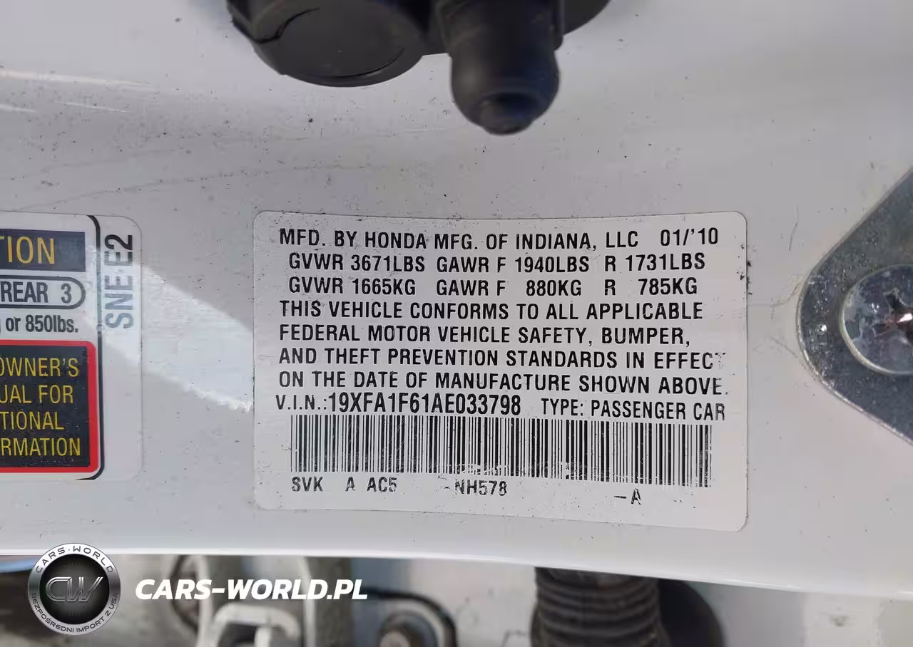 2010 Honda Civic Lx-S VIN:19XFA1F61AE033798 - 9