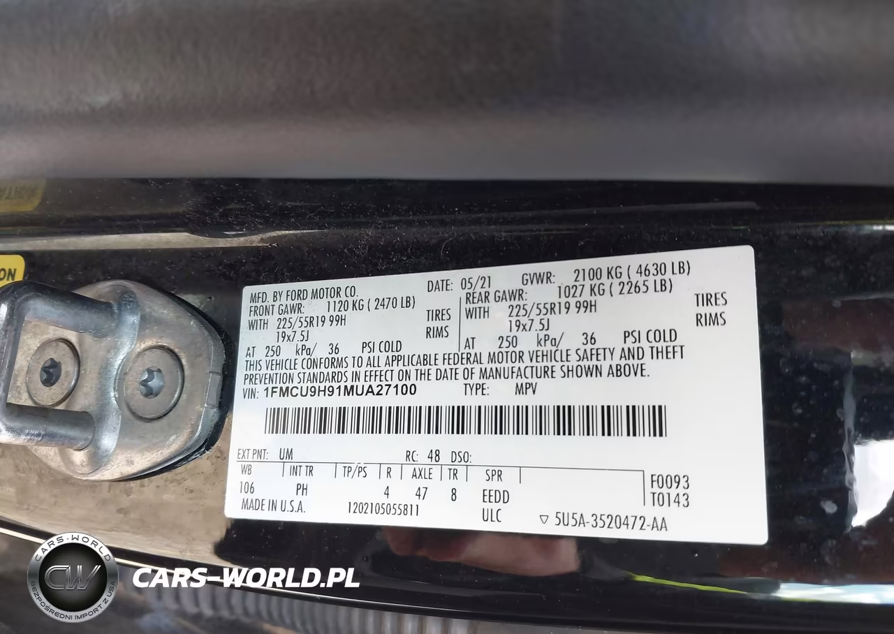 2021 Ford Escape Sel VIN:1FMCU9H91MUA27100 - 9
