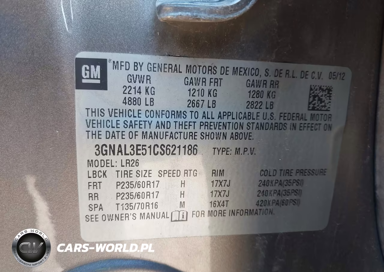 2012 Chevrolet Captiva Sport Lt VIN:3GNAL3E51CS621186 - 9