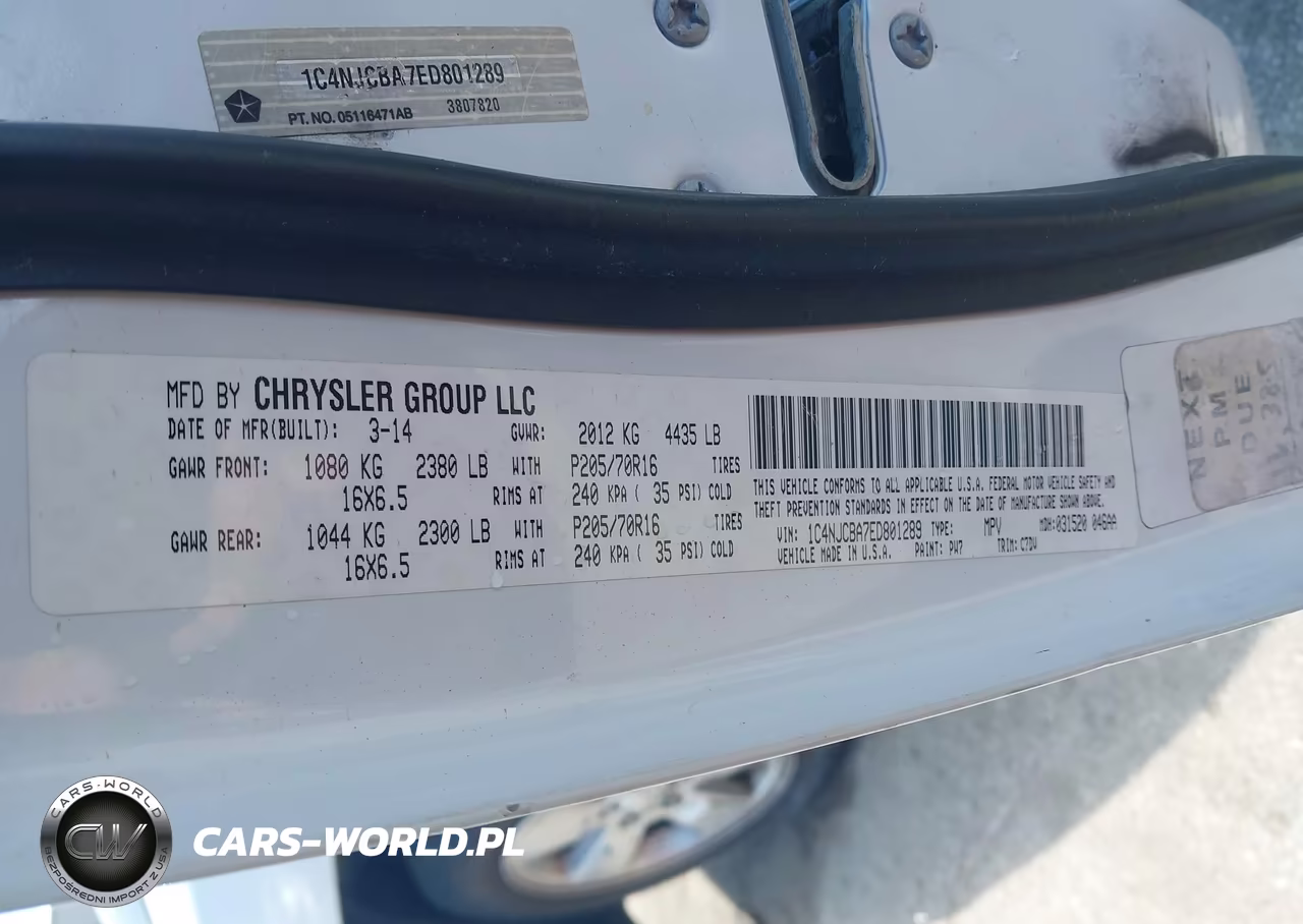 2014 Jeep Compass Sport VIN:1C4NJCBA7ED801289 - 9