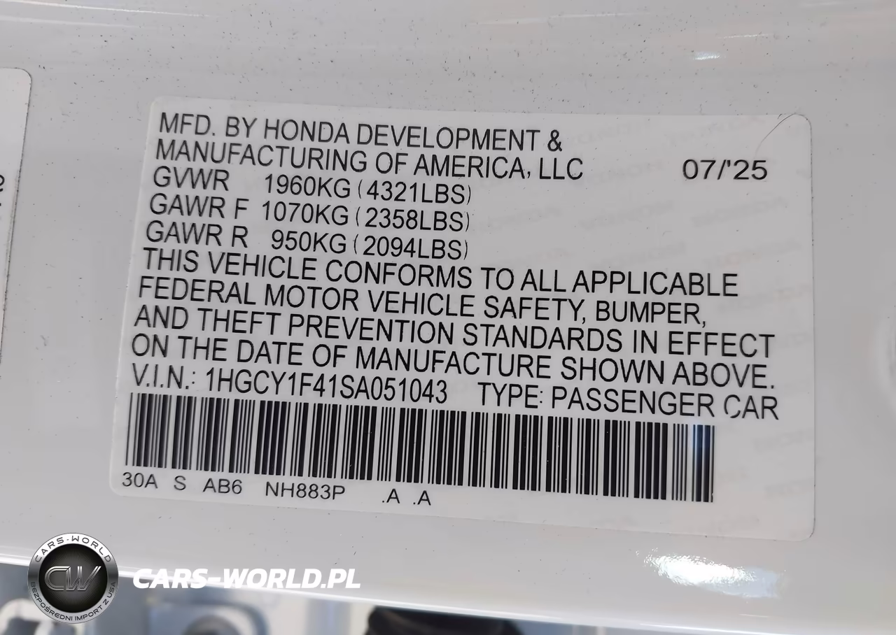 2025 Honda Accord Se VIN:1HGCY1F41SA051043 - 9