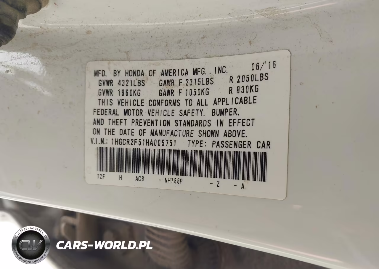 2017 Honda Accord Sport VIN:1HGCR2F51HA005751 - 9