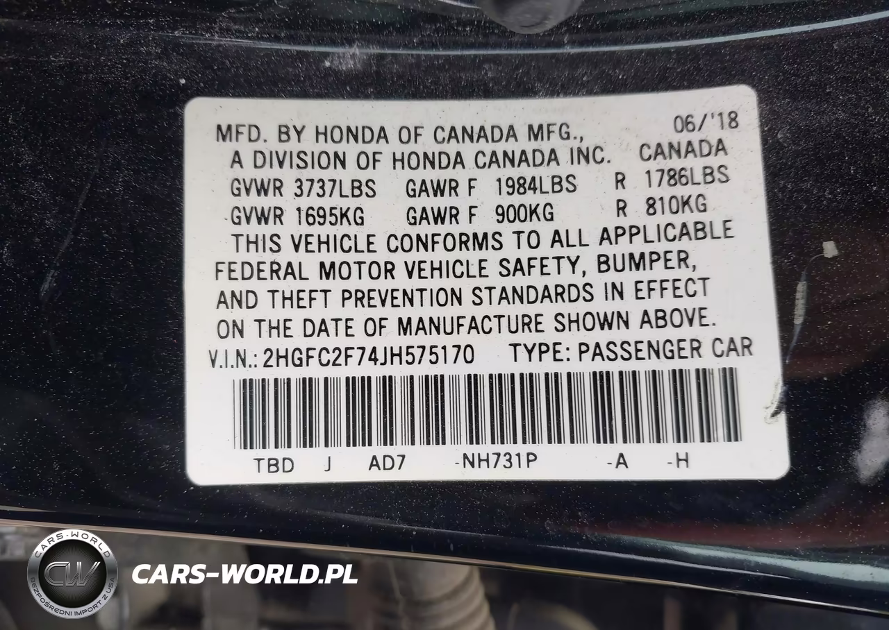 2018 Honda Civic Ex VIN:2HGFC2F74JH575170 - 9