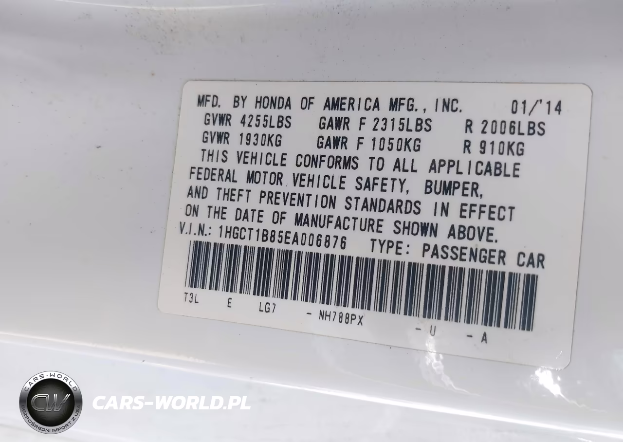 2014 Honda Accord Ex-L VIN:1HGCT1B85EA006876 - 9