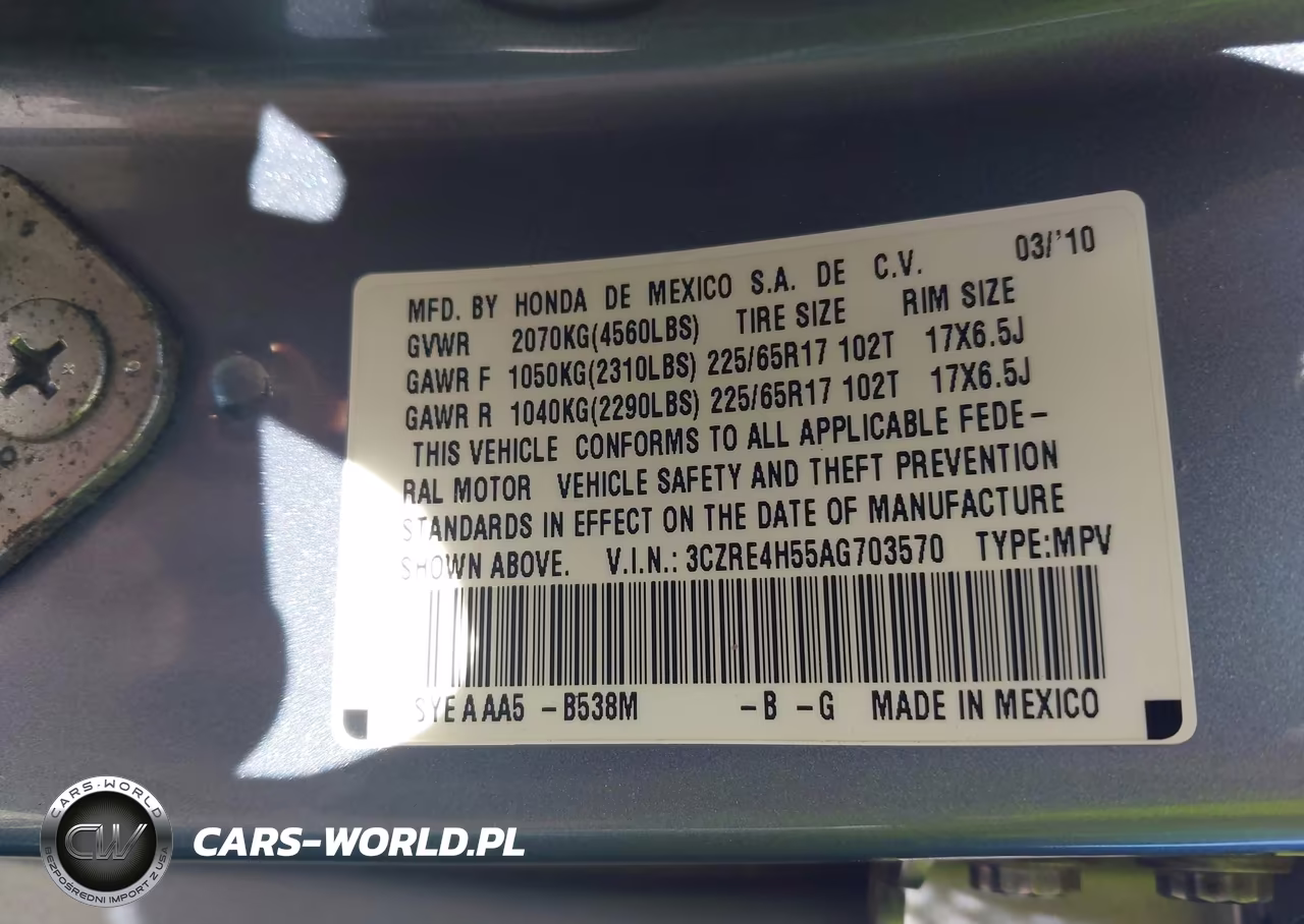 2010 Honda Cr-V Ex VIN:3CZRE4H55AG703570 - 9