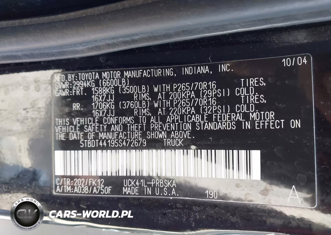 2005 Toyota Tundra Sr5 V8 VIN:5TBDT44195S472679 - 9