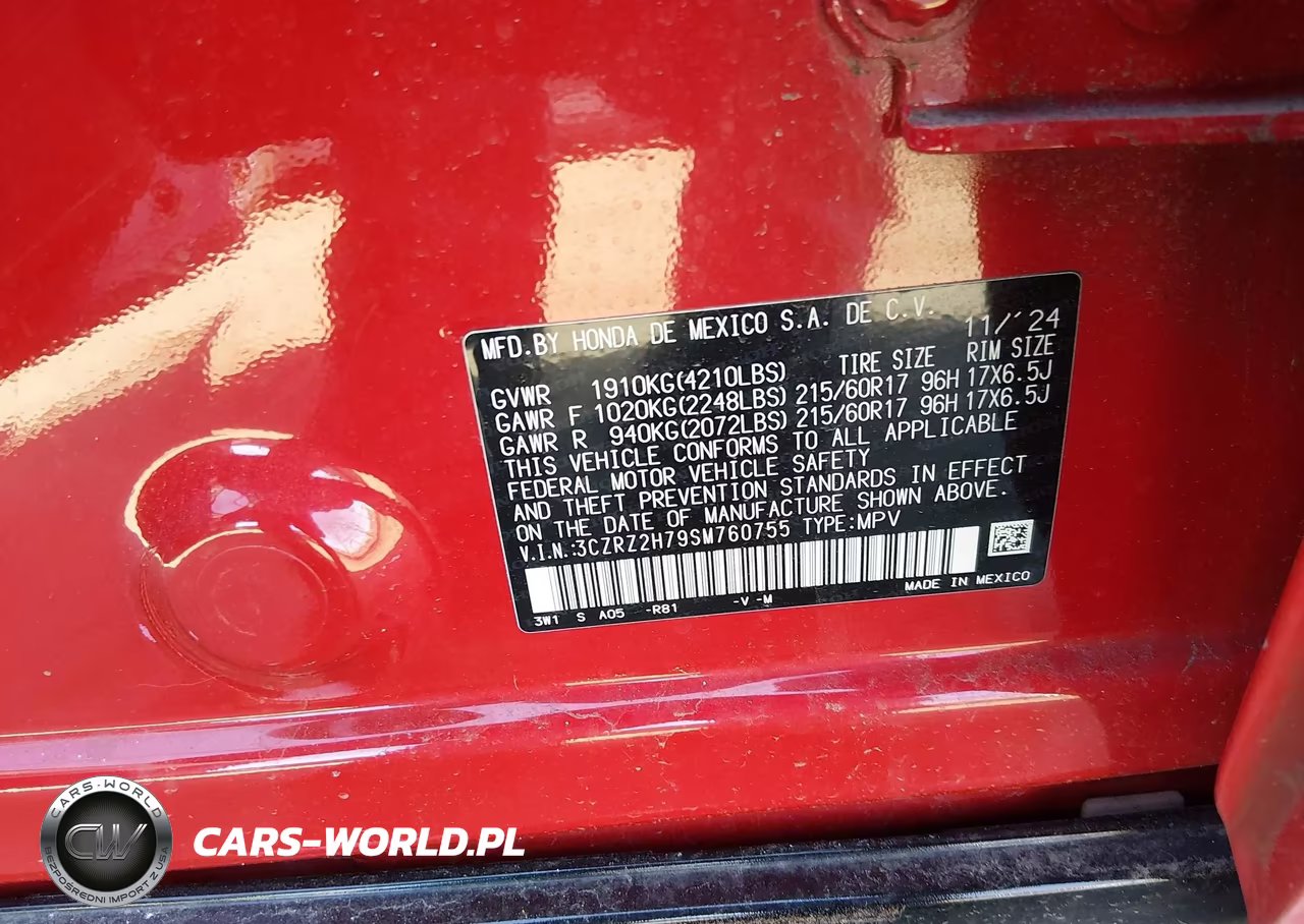 2025 Honda Hr-V Awd Ex-L VIN:3CZRZ2H79SM760755 - 9