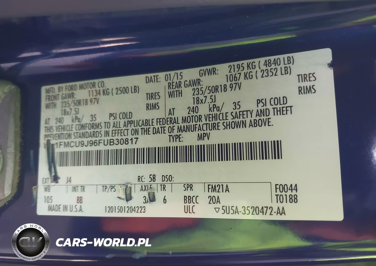 2015 Ford Escape Titanium VIN:1FMCU9J96FUB30817 - 9