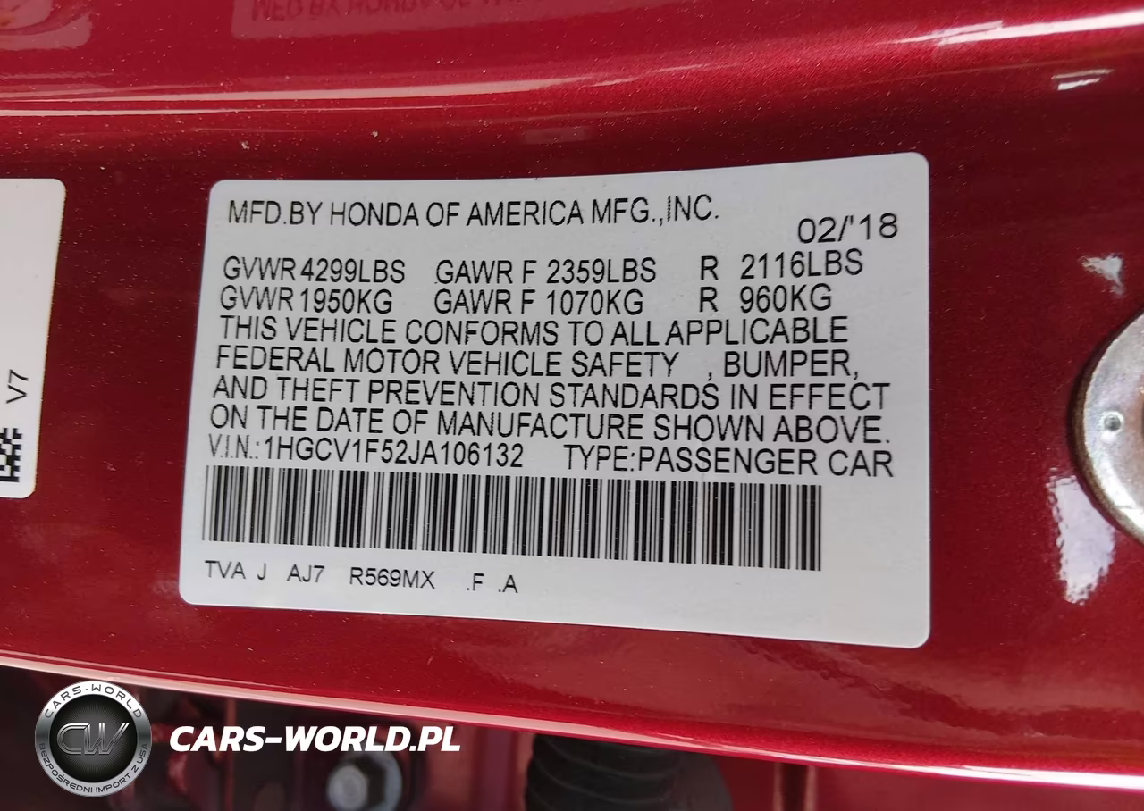 2018 Honda Accord Ex-L VIN:1HGCV1F52JA106132 - 9