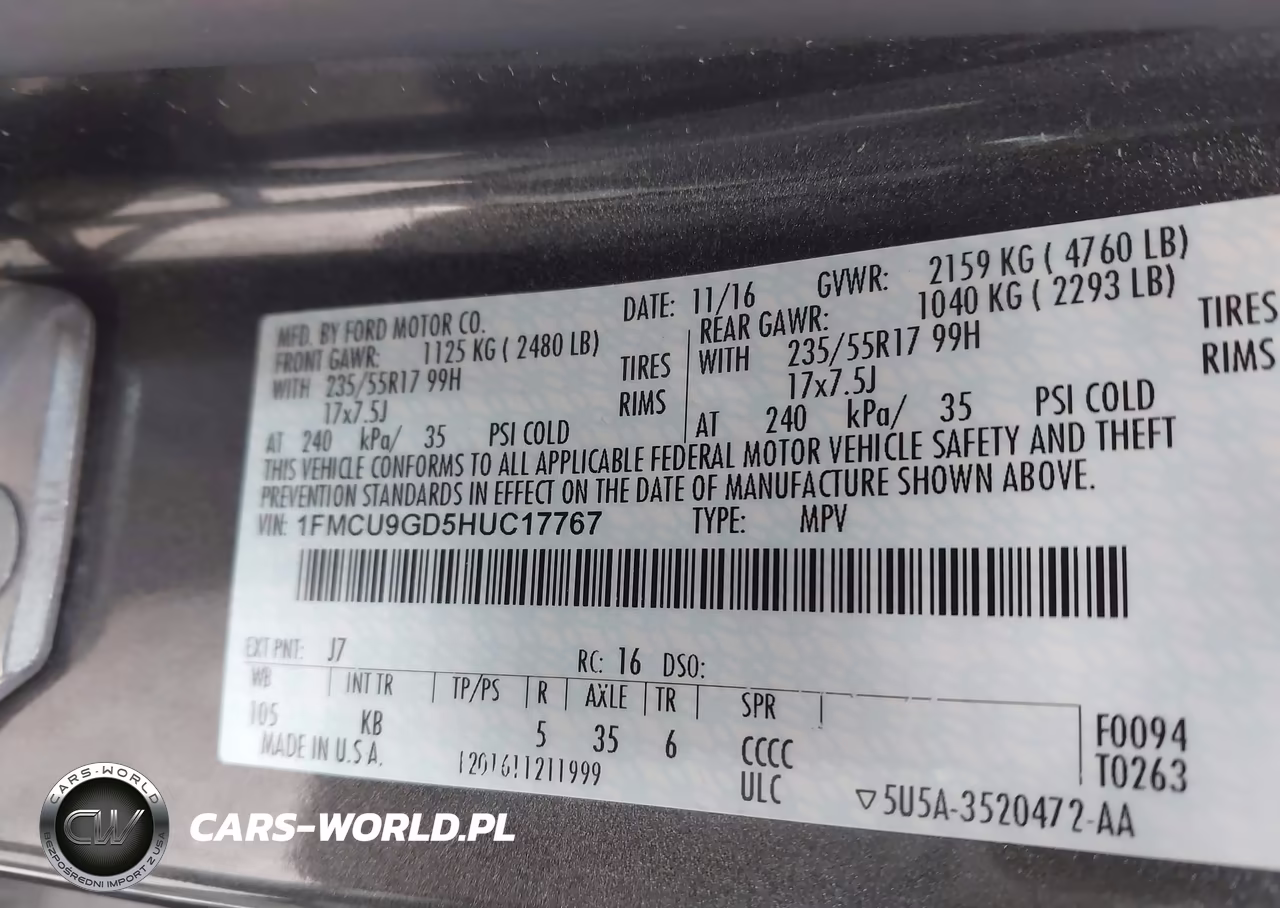 2017 Ford Escape Se VIN:1FMCU9GD5HUC17767 - 9