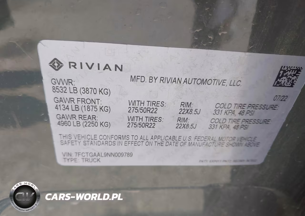 2022 Rivian R1T Launch Edition VIN:7FCTGAAL9NN009789 - 9