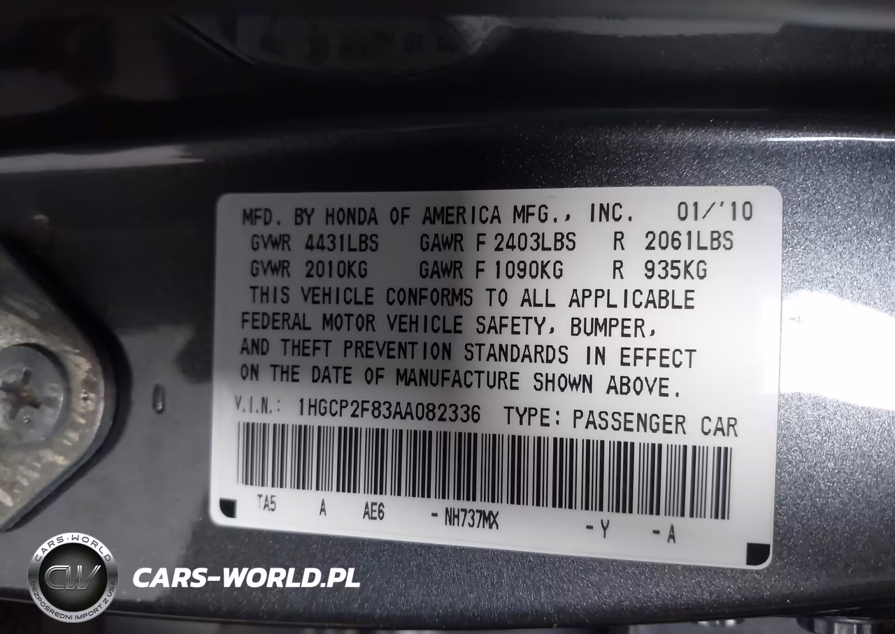 2010 Honda Accord 2.4 Ex-L VIN:1HGCP2F83AA082336 - 9