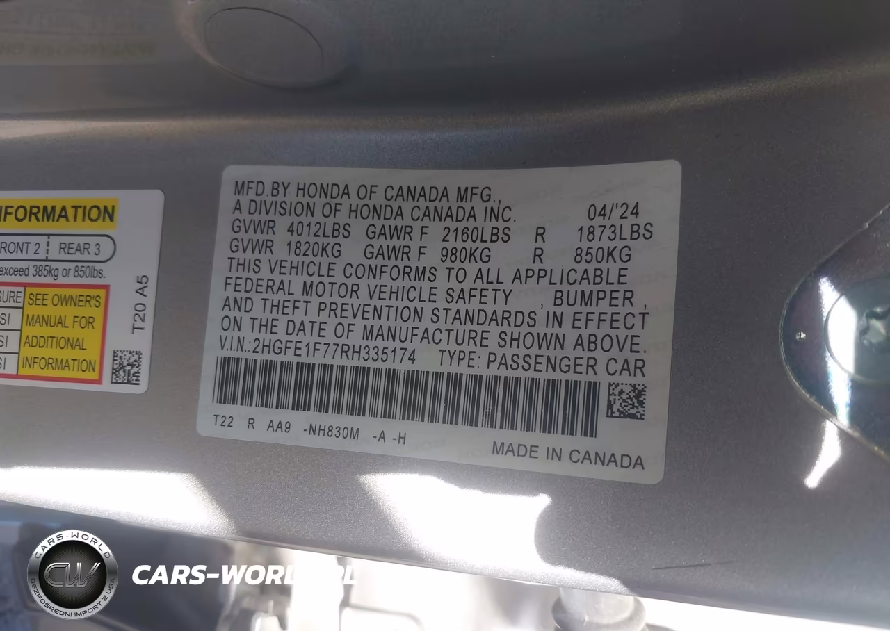 2024 Honda Civic Ex VIN:2HGFE1F77RH335174 - 9