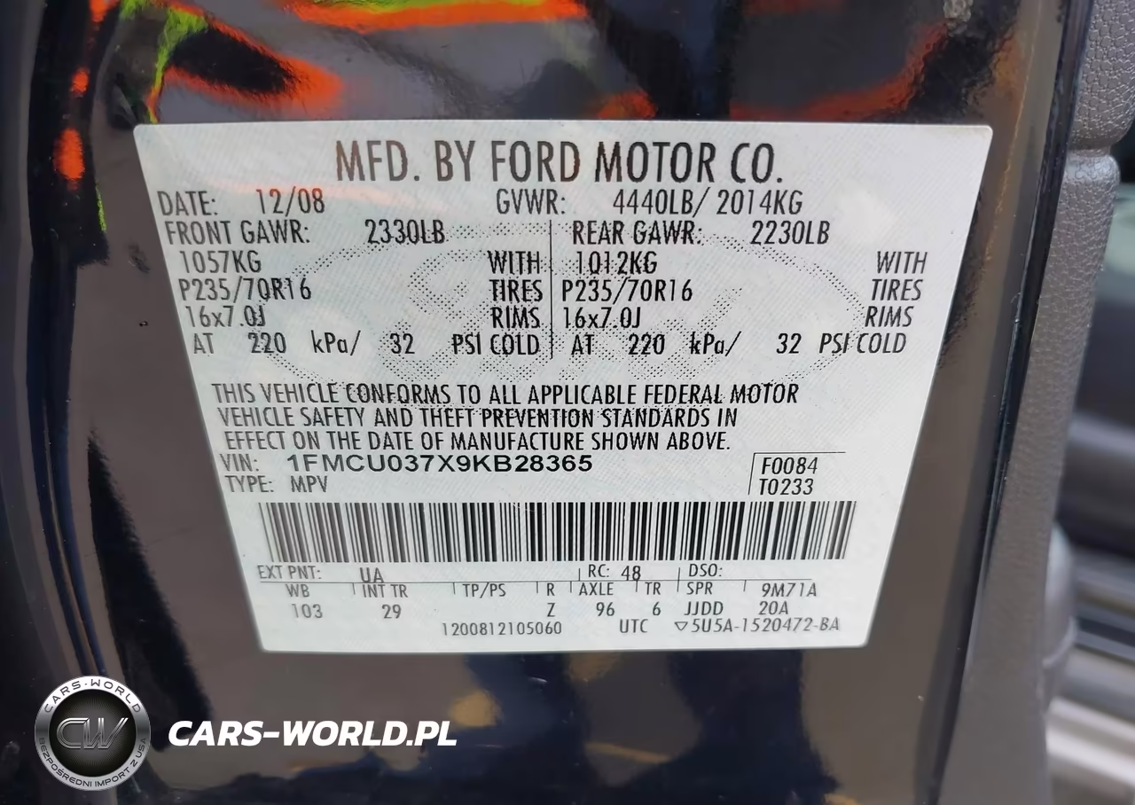 2009 Ford Escape Xlt VIN:1FMCU037X9KB28365 - 9