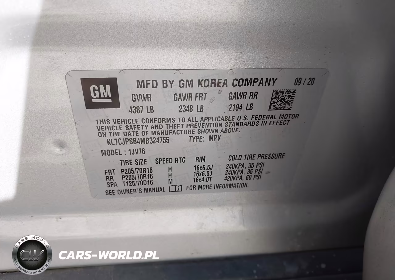 2021 Chevrolet Trax Awd Lt VIN:KL7CJPSB4MB324755 - 9
