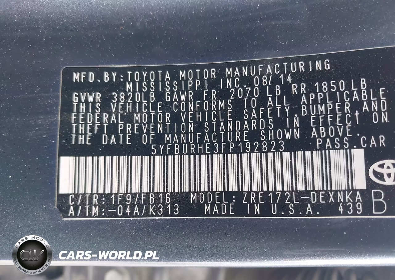 2015 Toyota Corolla Le Plus VIN:5YFBURHE3FP192823 - 9