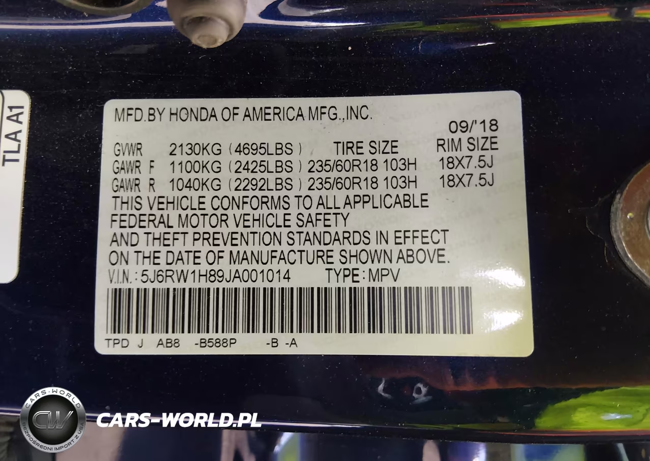2018 Honda Cr-V Ex-L-Ex-L Navi VIN:5J6RW1H89JA001014 - 9